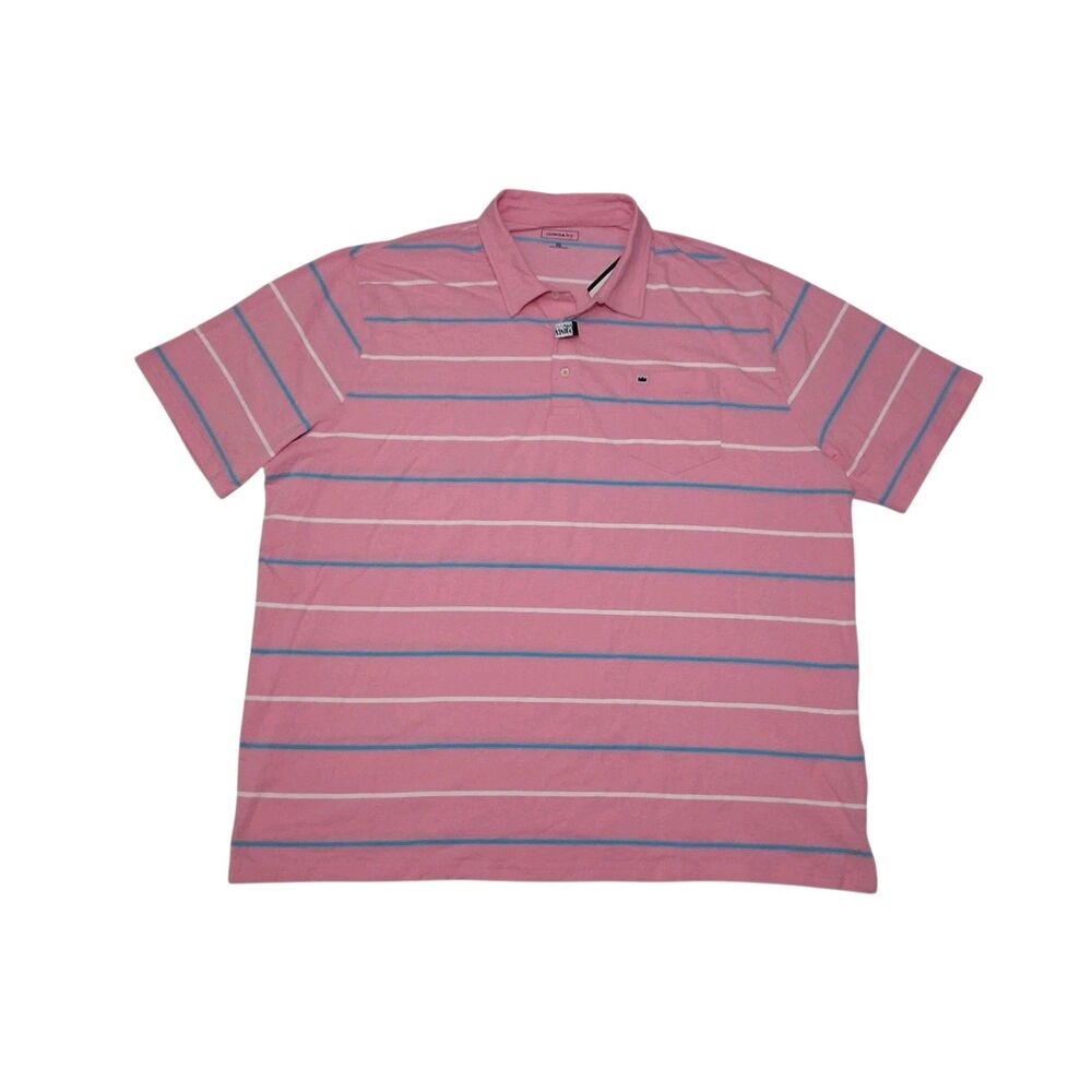 Crown & Ivy Men's 2XL Polo Shirt NEW WITH TAGS Pink Striped Short Sleeve